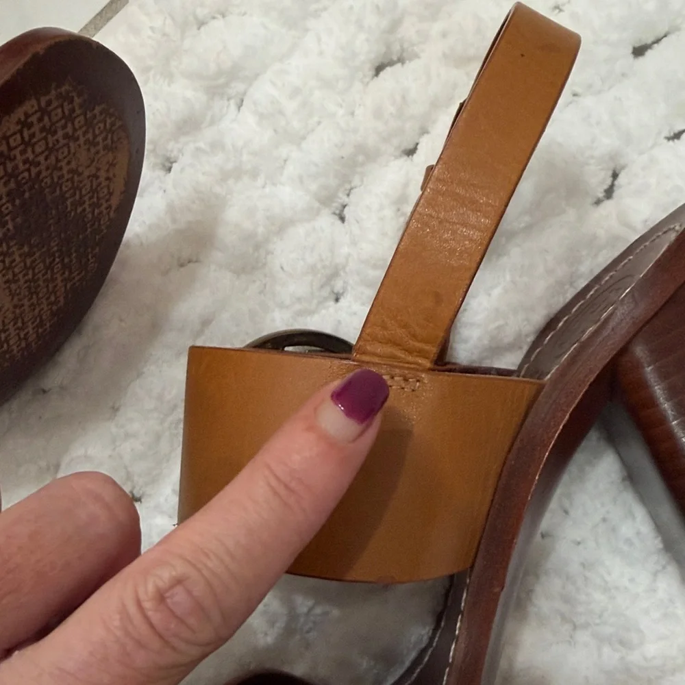 Tory Burch 5.5 Thames MONARK VACHETTA custom tan leather heeled sandals - Picture 4 of 15